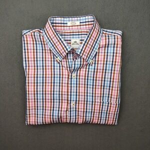 Peter Millar Shirt Men Medium Blue Plaid Seaside Finish Button Down Short Sleeve